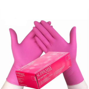 Luva Nitrílica Supermax Rosa M-Cx com 100