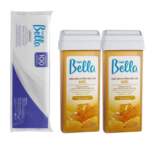 Kit 2 Ceras Mel Depil Bella Roll on E 100 Lenço Fibra Natural