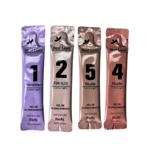 Kit 4 Sachê Gel Real Love 1 transp. 2 pink nude 5 e 4 nude