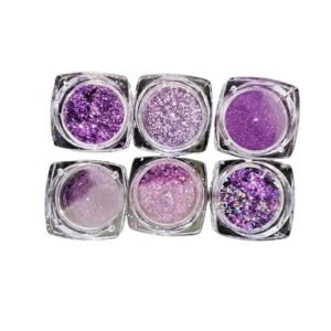 Kit Gliter Efeito Cromado 6 Cápsulas Roxo Foil Powder Series