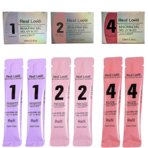 Kit Gel UV para Unhas Real Love 6 Saches e 3 Potes 15g