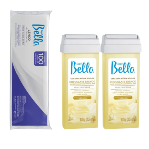 Kit 2 Cera Depil Bella Roll on E 100 Lenços em Fibra Natural