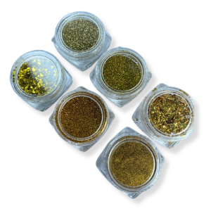 Kit Glitter Fino Flocado e Folha de Ouro 6 unidades