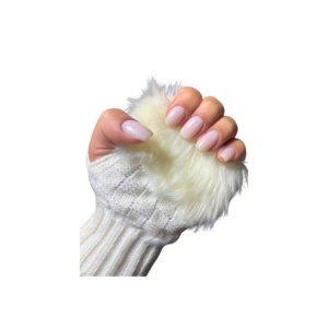 Manga Para Fotos de Tricot Com pelúcia Off-White