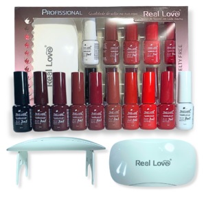 Kit 10 Esmaltes em Gel 3 em 1 5ml e Mini Cabine Real Love