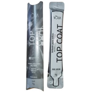 Top Coat Gliter Prateado Sachê Volia 12g Embalagem Economica