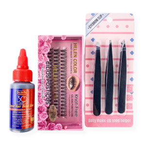 Kit Lash Cílios 20P 0.10D 12mm Com Kit 3 Pinças e Cola