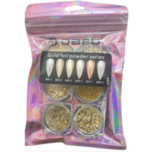 Kit Gliter Efeito Cromado 6 Cápsulas Gold Foil Powder Series