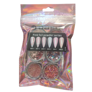 Kit Gliter Efeito Cromado 6 Cápsulas Pink Foil Powder Series
