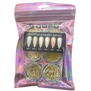 Kit Gliter Efeito Cromado 6 Cápsulas Gold Foil Powder Series