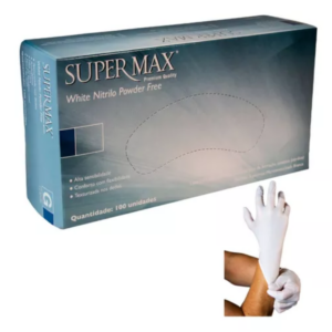 Luvas Nitrílicas White Sem Pó Supermax Caixa com 100 Un Tam M