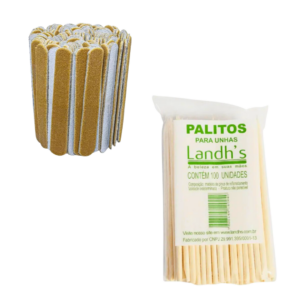 Kit Manicure Mini Lixa e Palito de Madeira 100Un cada Pacote