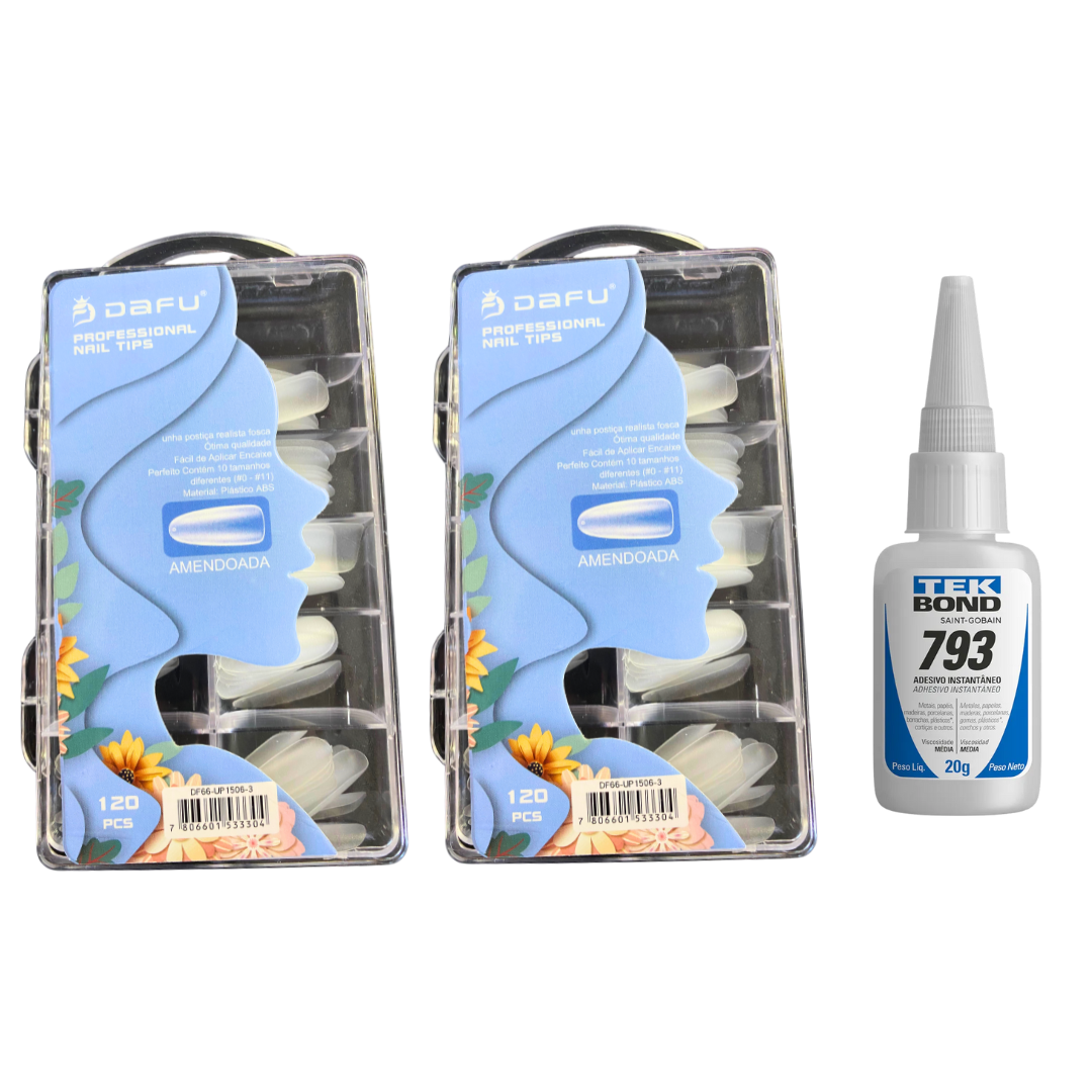 Kit Unha Postiça Abs Fosca Amendoada Com 200 Unhas e Cola TekBond