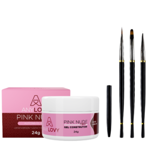 Kit Gel Pink Nude + Nude Anylovy e Kit Com 3 Pinceis