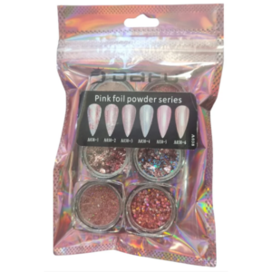 Kit Gliter Efeito Cromado 6 Cápsulas Pink Foil Powder Series