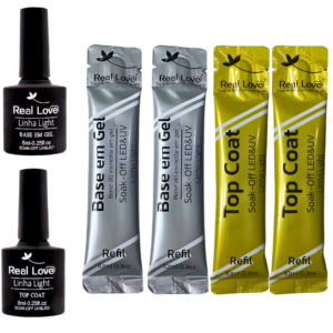 Kit Top Coat e Base Coat Real Love com 2 Refis de Cada