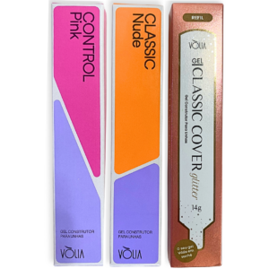 Kit Sachês Control Pink e Classic Nude Vólia ganha Gel Glitter 14g
