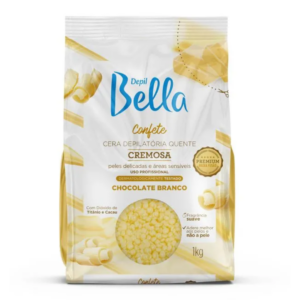Cera Confete Chocolate Branco Vegana Depil Bella 1kg