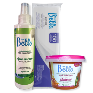 Kit Depil Bella Cera Hidrossoluvel Natural 300g Loção e Lenço