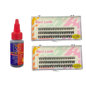 Kit 2 Cílios tufinho Real Love 40P 0.07d 10mm e cola salon pro