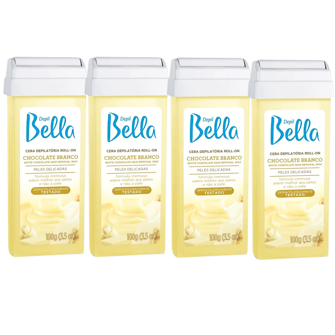 Kit 4 Ceras Depil Bella Chocolate Branco Rollon