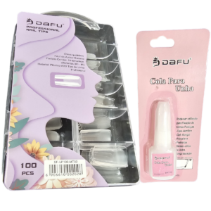 Kit Unha Postiça Dafu Reta Semi Fosca 100 Pçs e Cola Tips