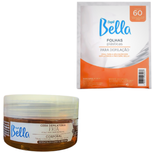 Kit Cera Fria pote 200g Depil Bella e 60 Folhas Plásticas