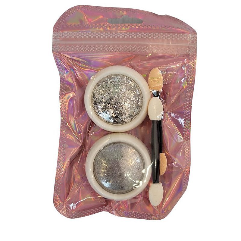 Kit Glitter Efeito Cromado e Folha de Ouro - Prata - Imagem 2